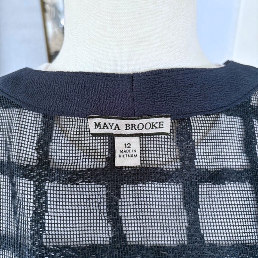 Maya Brooke Dark Navy Blue Jacket Mesh Windowpane… - image 5